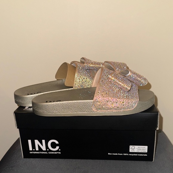 INC International Concepts Gold Rhinestone Bow Sandals - Picture 9 of 17